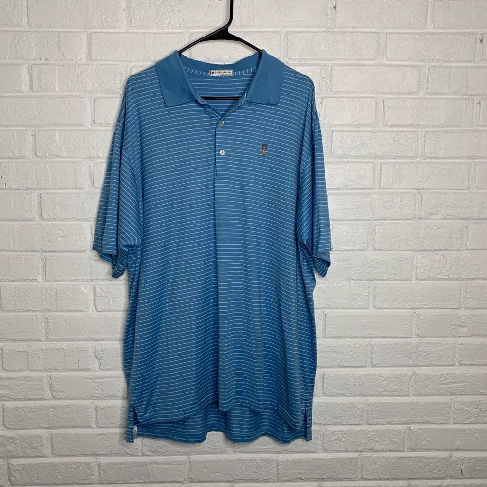 Peter Millar Blue Striped Short Sleeve Collared Polo Shirt Cotton size XL‎
